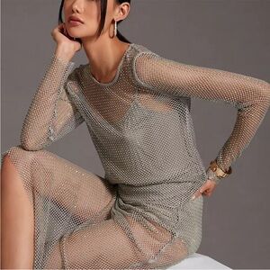 Anthropologie Sunday in Brooklyn Mesh Sparkle Top in Silver Size L